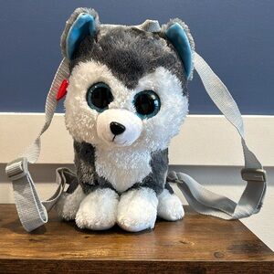 TY Husky “Slush” Backpack adjustable straps with long pocket stripes inside